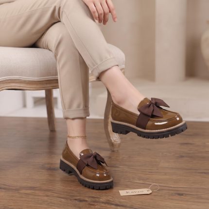 Bow Slip On Loafers, Platform Round Toe Shoes, Comfortable Flats, Everyday Casual Footwear
