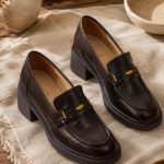 Genuine Leather Chunky Loafers for Women, Platform Penny Loafers, Handmade Comfort Work Shoes, Classic Brown Leather Slip On Shoes