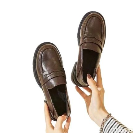 Women's Leather Platform Loafers, Chunky Sole Slip On Shoes